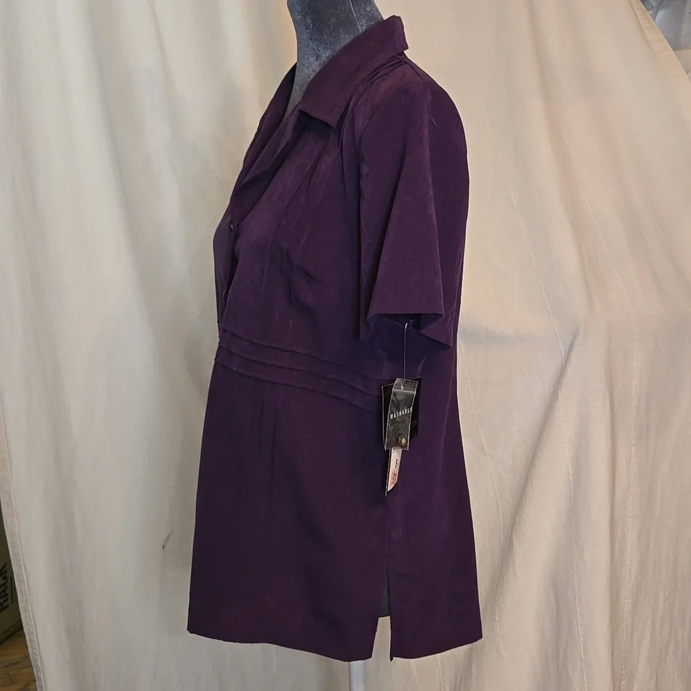 NWT Vintage 90s Purple Short Sleeve Button Down Dress Jacket Size 8 Microsuede